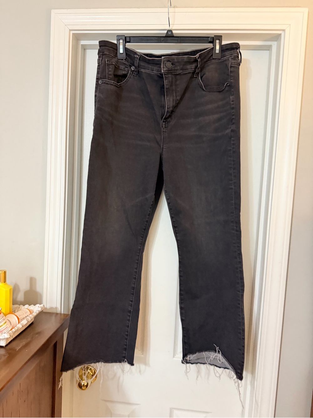 American Eagle Outfitters Black Raw-Hem Straight Jeans